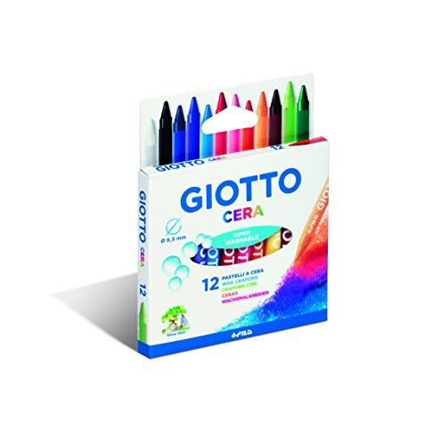 Giotto Cera, Ceras Lavables, Diámetro 8.5mm, Colores Surtidos, 12 unidades