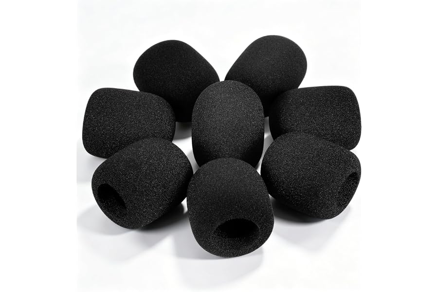 HOVOTAR 8 Pack Black Foam Mic Windscreen Covers for Handheld Mics | 2.75 x 2.36 in covers with 1.26 in inner diameter fit most handheld mics; not for headset mics