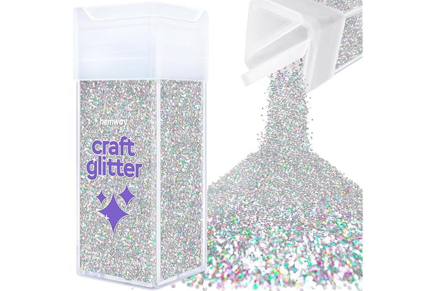 Hemway Craft Glitter Shaker Silver Holographic 130g Fine | Craft Glitter Shakers for Resin & Epoxy Crafts, Christmas Art Supplies, Nail, Festival, Crafting, Sparkle