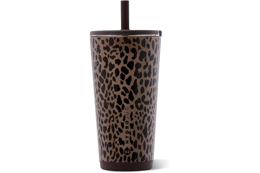 HydroJug Everyday Tumbler 20 oz, Ceramic-Lined Straw Cup, Brown Leopard