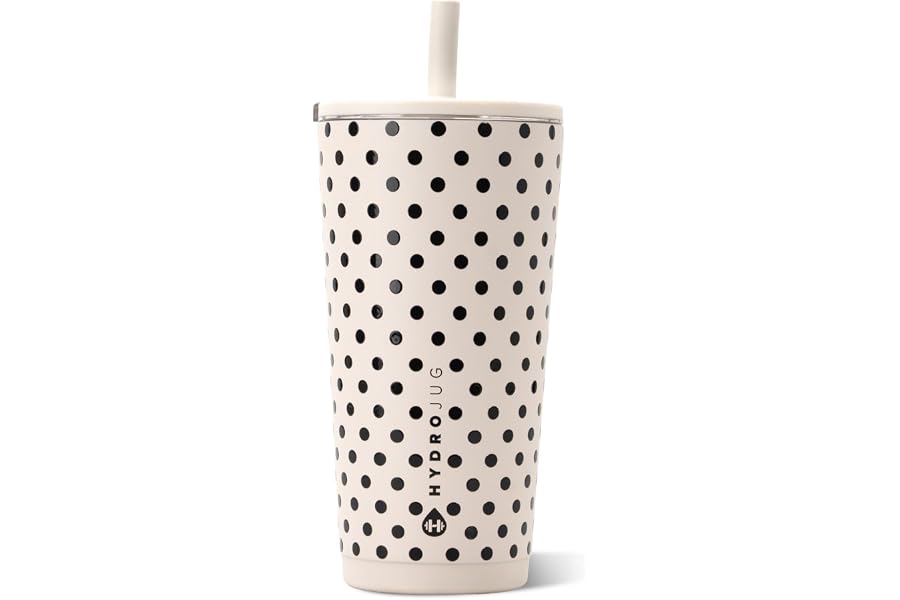 HydroJug Polka Dot Everyday Tumbler 20 oz, Ceramic-Lined, French Vanilla | Vacuum insulated stainless steel, Polka Dot, soft-touch lid, spill-free, cup holder fit, BPA-free, hot & cold drinks