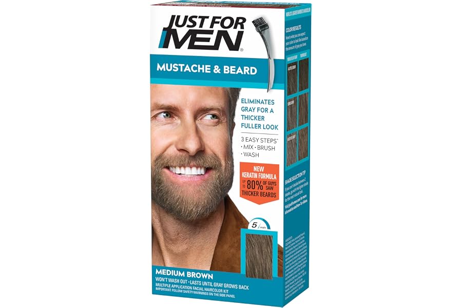 JUST FOR MEN Mustache & Beard Dye, Keratin, Medium Brown M-35 (1 Pack) | Mustache & Beard color medium brown designed for fac
