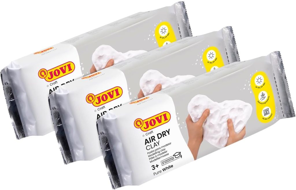 Jovi - Kit Air Dry de 3 uds de 250gr, arcilla de secado al aire, Blanco | Pasta para modelar sin horno, no tóxica y sin gluten