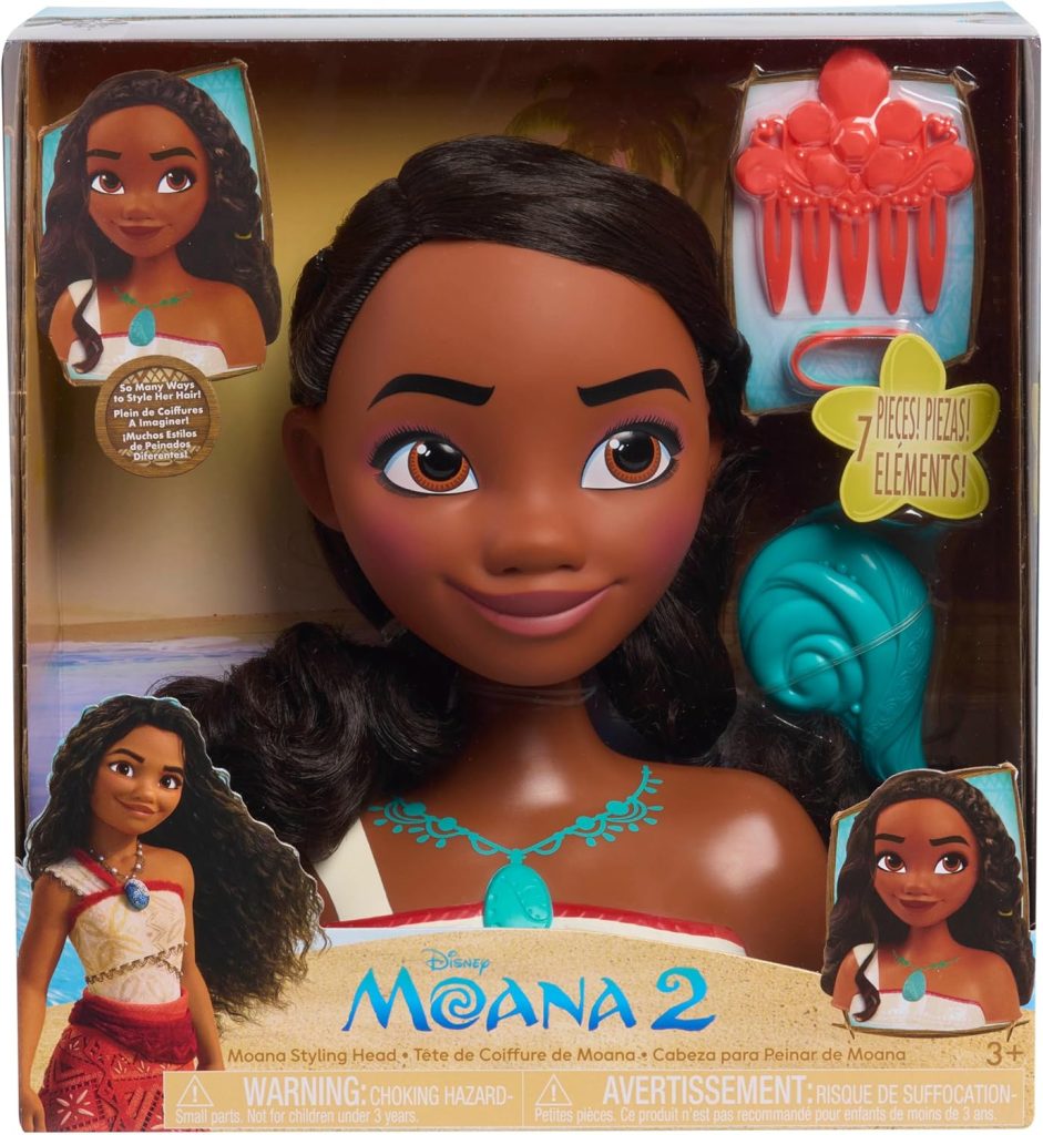 Just Play Tête à coiffer Vaiana 2 Princesses Disney, 7 Accessoires, Jeux d’Imitation, Jouets pour Enfants de 3 Ans et Plus