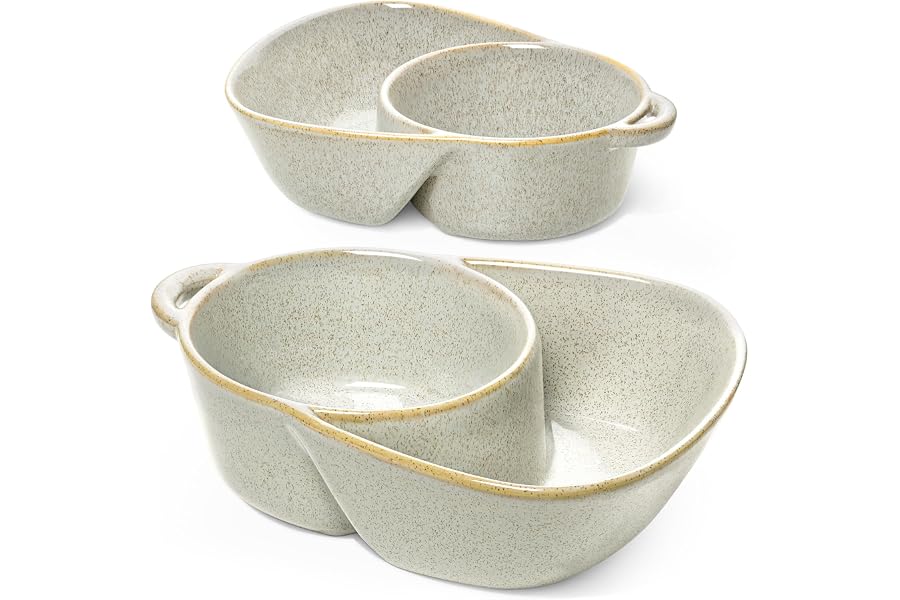 LE TAUCI Chip and Dip Bowls, Anti-Soggy Cereal Bowl, Soup and Side/Cracker Bowls Sets for Breakfast, Soup and Sandwich, Bread Dipping Bowls, Set of 2,Cypress Green