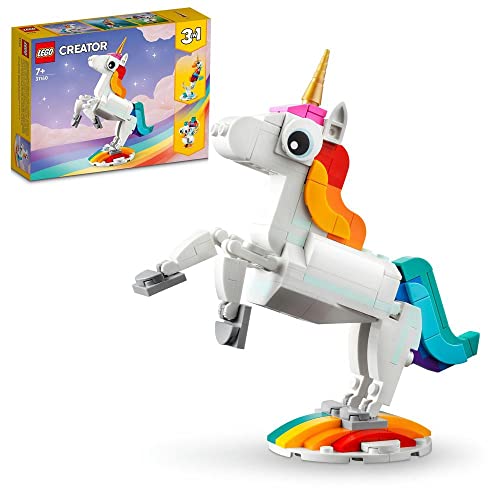 LEGO Creator 3in1 Magical Unicorn Toy - Animal Figure Transforms into a Seahorse or Peacock - Creative Gift for 7+ Year Old Girls & Boys - 31140