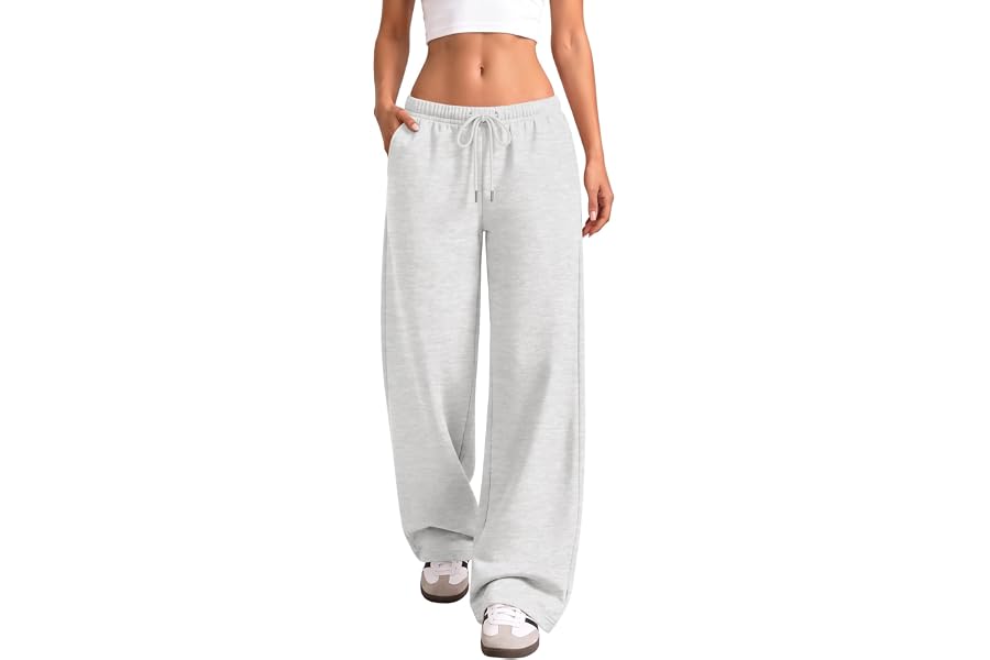 LOMON Wide Leg Sweatpant Women Fleece Sweat Pant Fall Winter Jogger Clothes | Teen Girl Drawstring Straight Leg Track Lounge Sweatpant Fashion Comfy Spring Outfits with Pockets