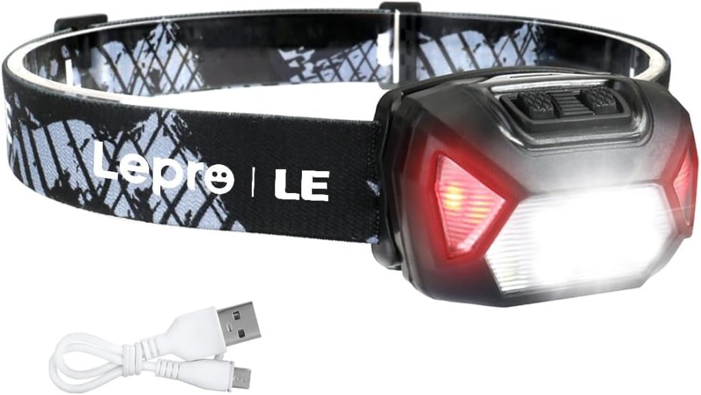Lepro Lampe Frontale Rechargeable, 2000Lux Super Lumineux 6 Modes | Léger Torche Frontale LED Puissante avec Voyant Rouge, Étanche IPX4, 30H d'autonomie pour Course, Cyclisme, Urgence