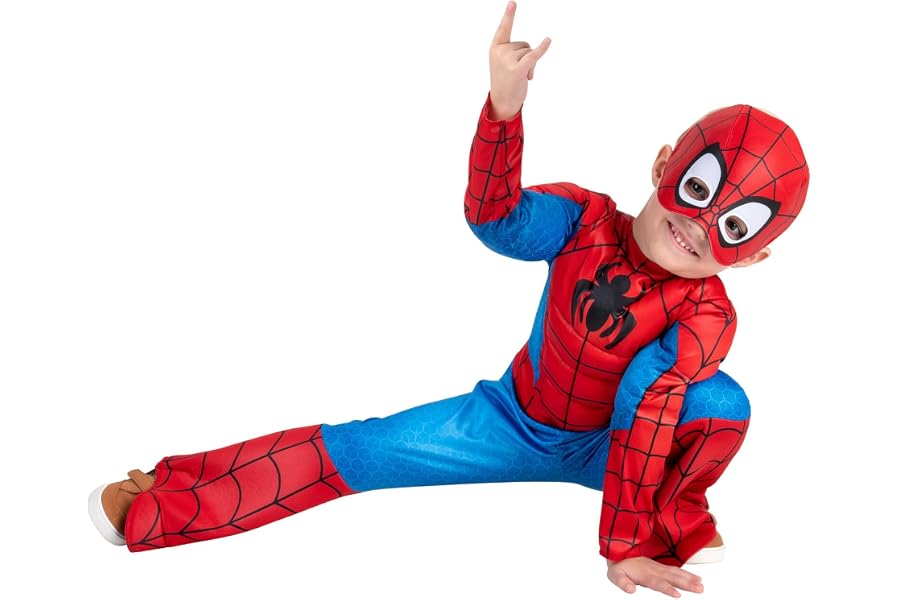 MARVEL Official Toddler Deluxe Halloween Costume - Premium Quality Padded Jumpsuit and Fabric Headpiece (3T-4T)