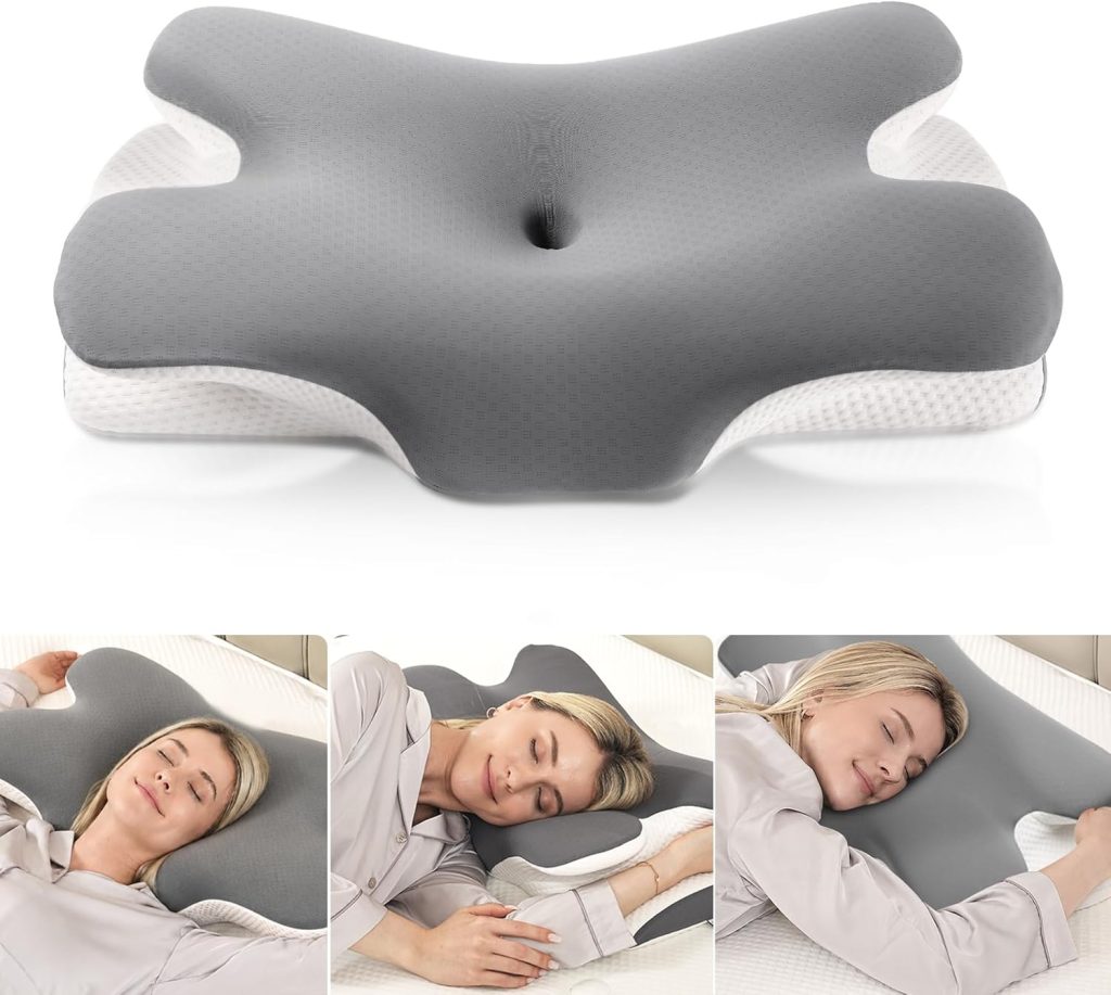 MULISOFT Almohada Cervicale 2 en 1 Almohada Ergonómica Espuma Viscoelástica | Almohada Cervicales y Cuello Mariposa para Dormir de Lado, Boca Arriba y Boca Abajo, 66,8 x 36,5 x 10 / 12 cm, P-105 Gris