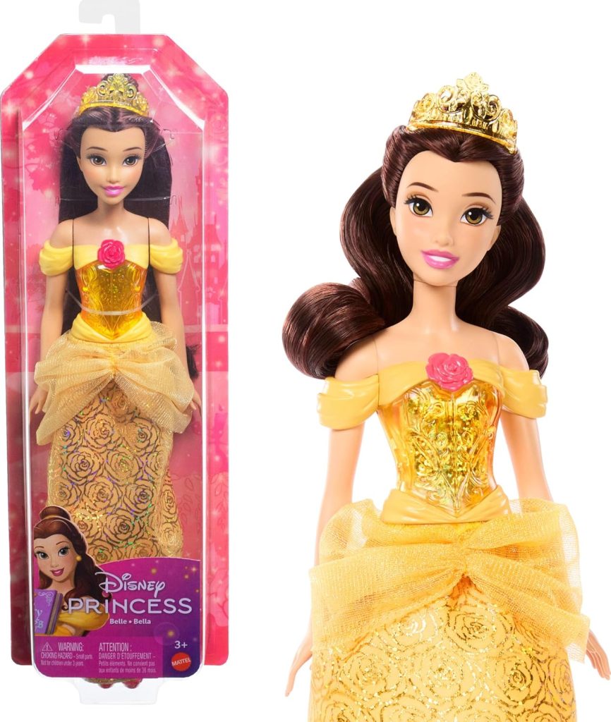 Mattel Disney Princess Poupée Belle | Ensemble étincelant avec jupe amovible, tiare et chaussures, articulée et à collectionner, inspirée du film Disney, HLW11