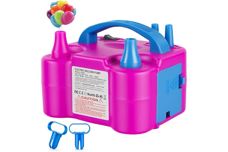 Motorenbau Electric Balloon Pump with Dual Nozzle & 2 Tying Tools | 110V 600W Portable Balloon Inflator for Party Decoration Christmas Birthday Garland Arch