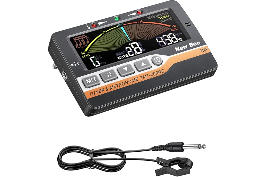 New bee 3 In 1 Digital Metronome Tuner Tone Generator | Backlit Color Display, Clip-on Pickup Cable, Compatible with Guitar, Bass, Violin, Ukulele, Chromatic and All Instruments