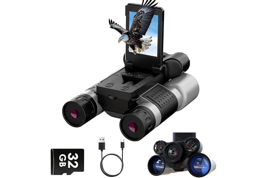 Night Vision Binoculars with Camera, 12x32, 2.4" IPS, 7 IR Modes | 12x BAK4 32mm lens, 7-level 850nm IR 200-300m night vision, 2.4" IPS, 1080P video, Type-C, 32GB included