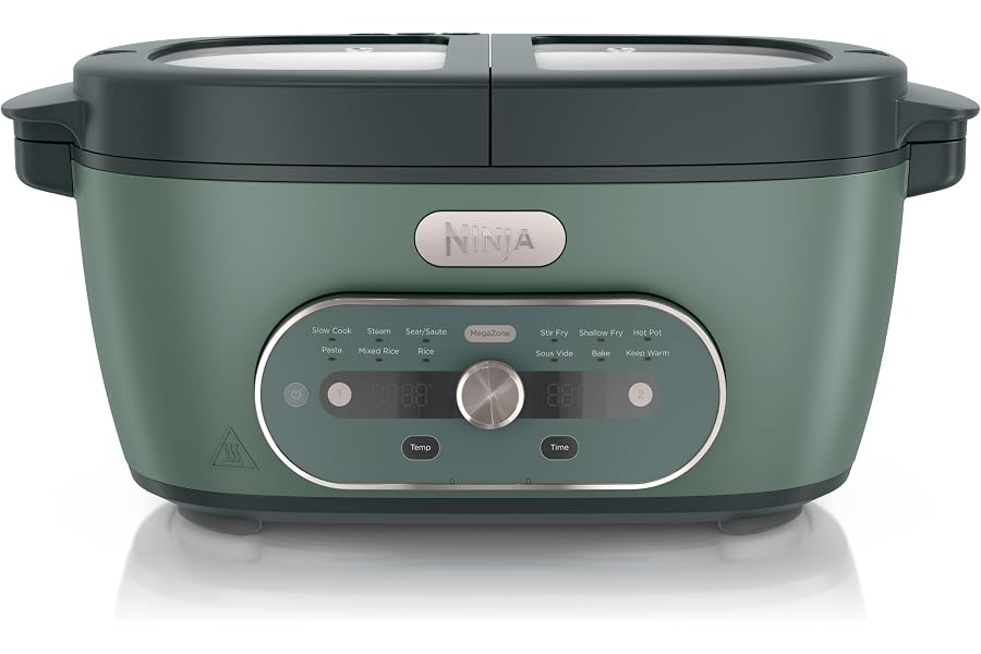 Ninja® MultiPot™ XL 12-in-1 Multicooker, Vista Green, MZ1001GN7 | 12 functions, 3 pots, Slow Cook, Shallow Fry, Sear/Sauté, and more, Oven-Safe, Nontoxic Ceramic, Dishwasher Safe, 1500W