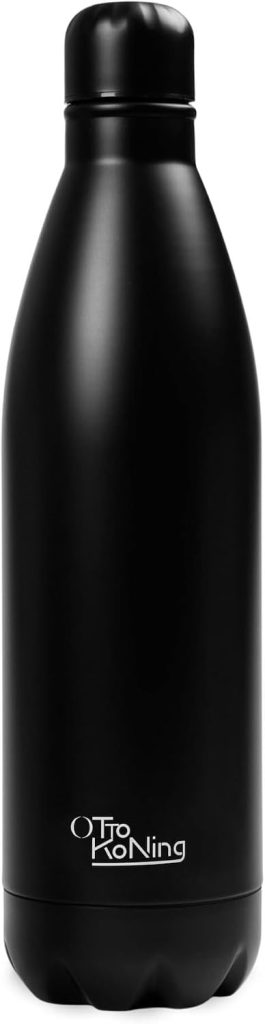 OTTO KONING Botella Térmica de Agua Acero Inoxidable 1 Litro Doble Pared | Aislamiento al vacío mantiene calor 12h y frío 24h, tapa hermética antigoteo, acero inoxidable 18/8 libre de BPA