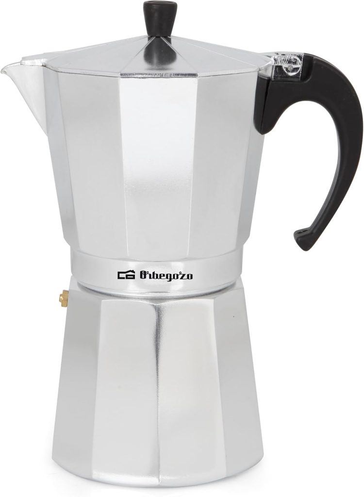 Orbegozo KF 600, Cafetera italiana, 6 tazas de capacidad, apta para cocinas a gas, eléctricas y vitrocerámicas, mango ergonómico, válvula de seguridad, interior de fácil limpieza, color plata