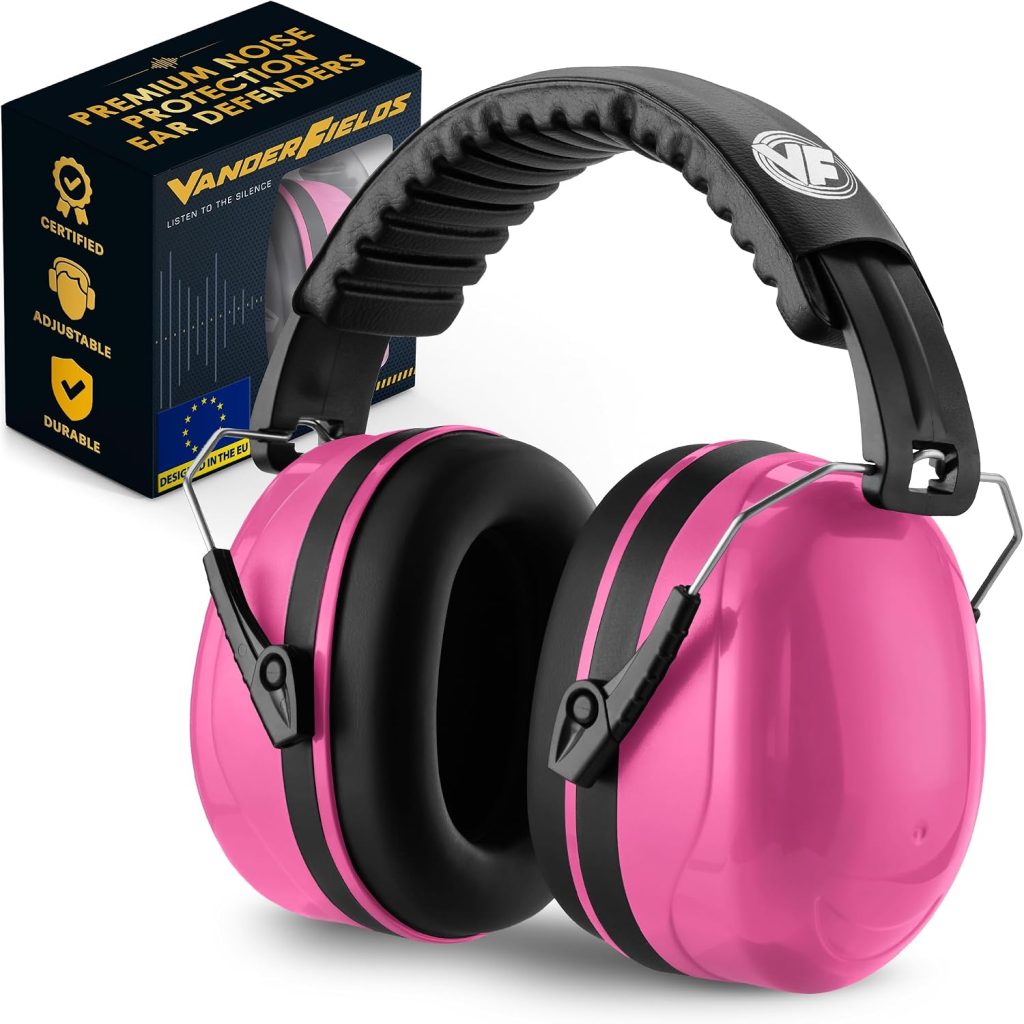 Orejeras protección contra ruido para adultos - Negro Medianoche | Vanderfields - Cancelación de ruido de 35 dB (2 kHz), almohadillas suaves y diadema ajustable