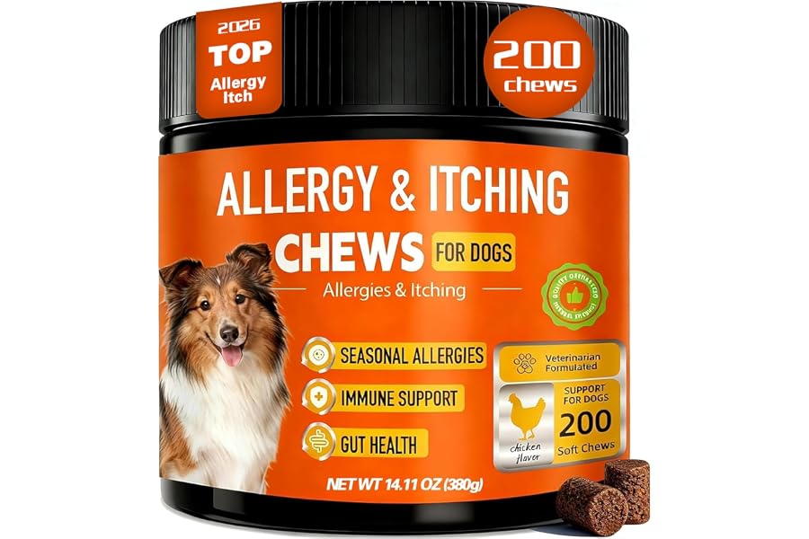 Organnact Dog Allergy Chews 200 Ct - Itch Relief for Dogs Immune Support with Colostrum Probiotics Seasonal Allergies Anti-It