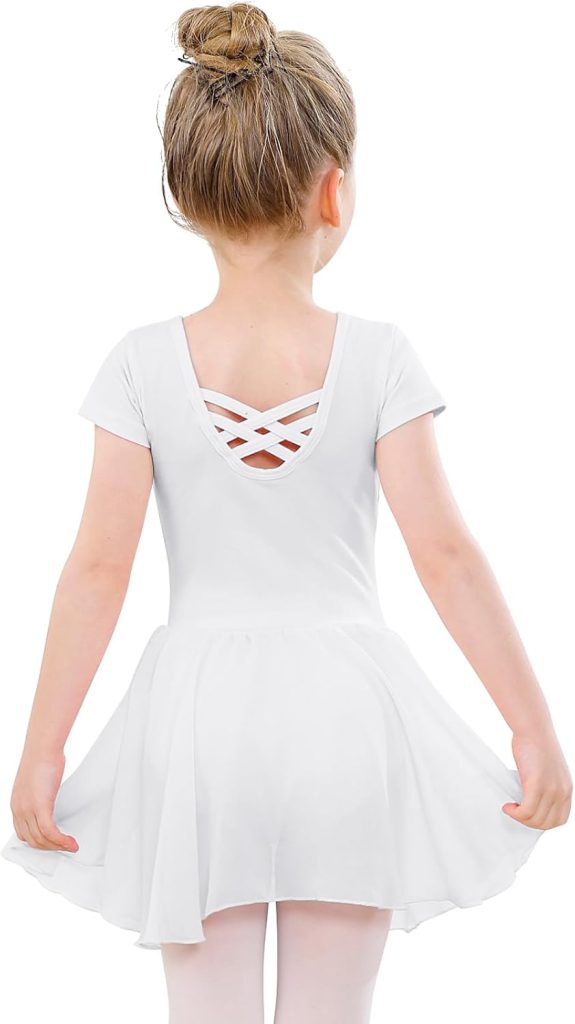 PLIKSUVER Balletkleding voor meisjes, katoen, balletjurk, balletshirt, korte mouwen, dansjurk, dansbody, met chiffon rok, tutu, roze, 110