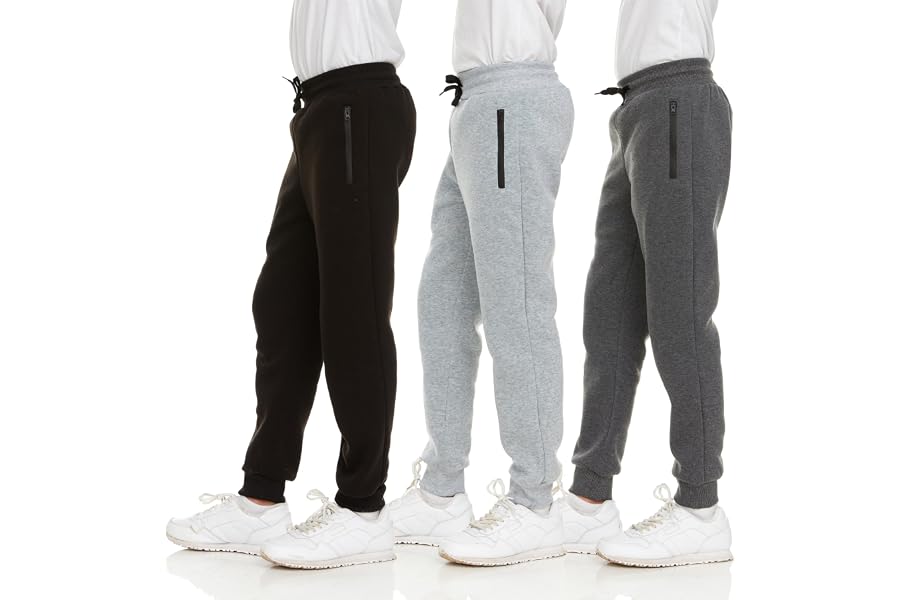 PURE CHAMP 3Pk Boys Sweatpants Fleece Athletic Workout Kids Clothes Boys Joggers with Zipper Pocket and Drawstring Size 4-20