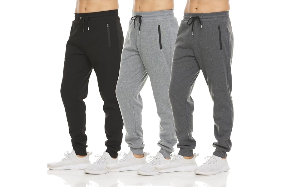 PURE CHAMP Sweatpants for Men 3 Pack Fleece Athletic Workout Joggers Mens Sweatpants with Zipper Pockets Size S-3XL