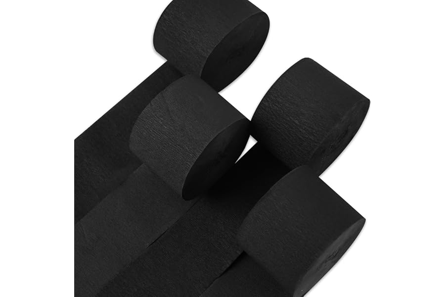 PartyWoo Black Crepe Paper Streamers 4pcs 328 FT Black Streamers | Graduation Halloween New Year Anniversary Birthday Wedding Baby Shower Bridal Shower Engagement Party Decorations