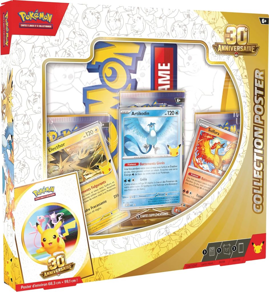 Pokémon : Collection Poster 30ᵉ Anniversaire du JCC Pokémon (3 Cartes Promo, 1 Poster et 3 boosters)