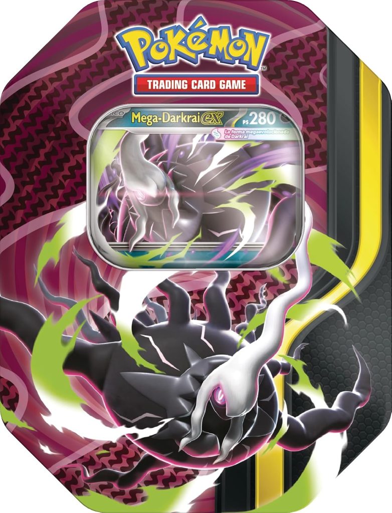 Pokémon: Lata Megapotencia: Mega-Darkrai ex de JCC Pokémon (4 Sobres de Mejora y 1 Carta holográfica de promoción)