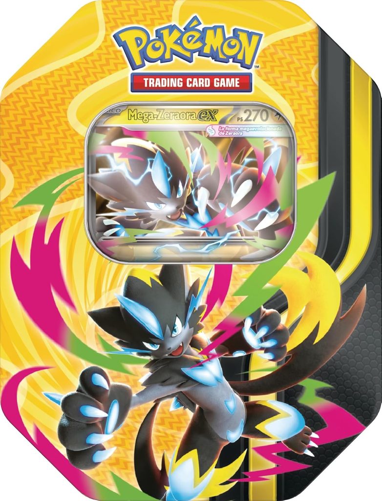 Pokémon: Lata Megapotencia: Mega-Zeraora ex de JCC Pokémon (4 Sobres de Mejora y 1 Carta holográfica de promoción)