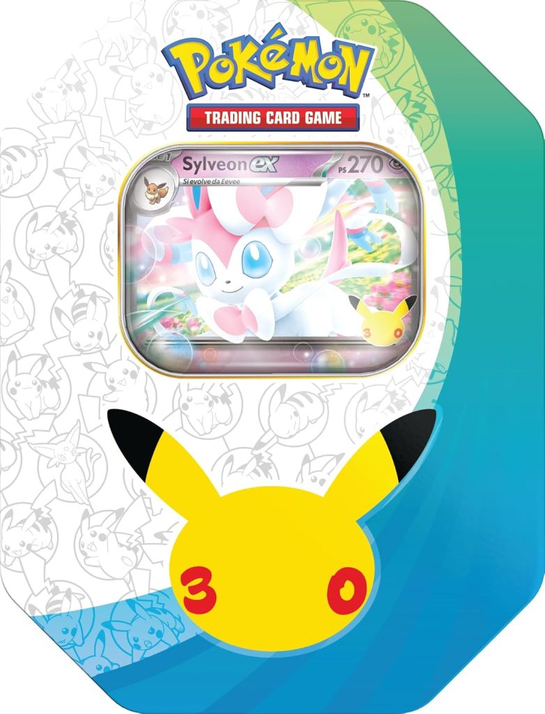 Pokémon: scatola da collezione Sylveon-ex dell’espansione 30° Anniversario del GCC Pokémon (1 carta promozionale olografica e 4 buste di espansione), Edizione in Italiano