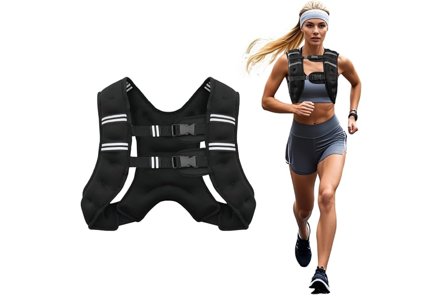 Poudee Weighted Vest, 6lb/8lb/10lb/12lb/16lb/20lb/25lb/30lb Weight Vest for Men Women, Body Weight Vests Adjustable with Reflective Stripe for Strength Training, Running, Workout, Jogging, Walking