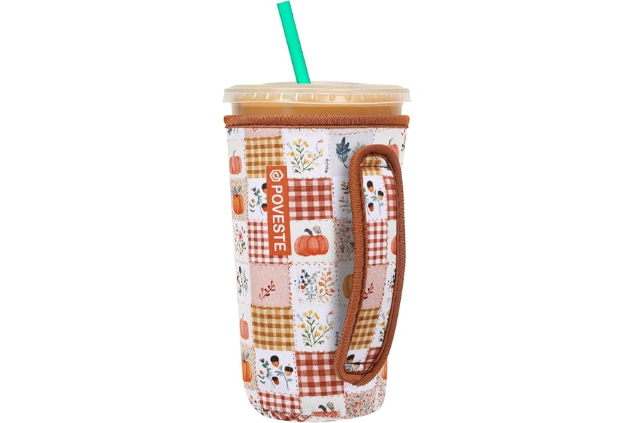 Poveste Reusable Neoprene Insulator Sleeve for Iced Coffee & Cold Soda | Coffee Sleeves for Iced & Hot Drinks for 16-32oz Cups, Cold Beverage Cooler Compatible with Starbucks, Dunkin