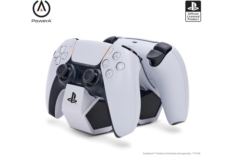 PowerA Twin Charging Station for Dualsense Wireless Controllers, Dualsense Controller Charging, Charge, Sony PlayStation, PS5, Officially Licensed - PlayStation 5