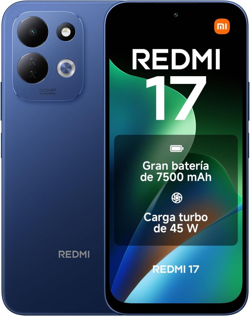 REDMI 17, 4+256GB, Azul Profundo, 7500mAh, Carga 45 W | Corning® Gorilla® Glass 7i resistente, pantalla inmersiva de 6,9", potente MediaTek Helio G91-Ultra, cámara dual AI de 50 MP