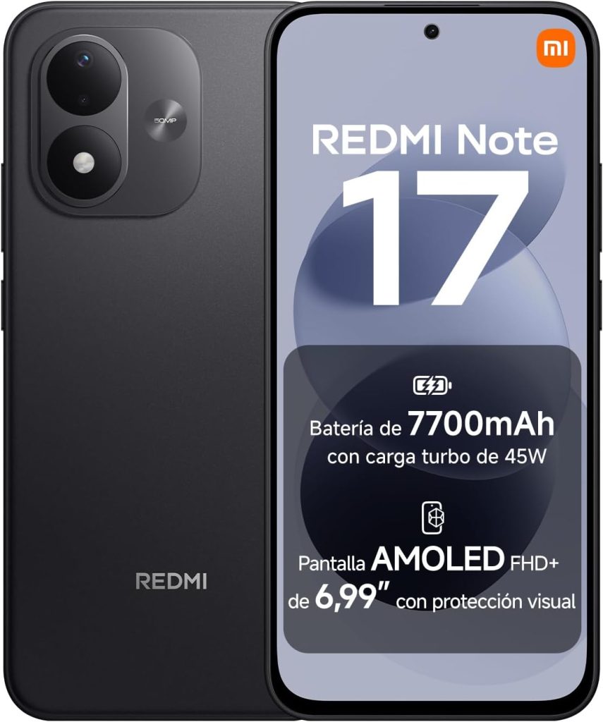 REDMI Note 17, Smartphone 6+256GB, Negro, batería de 7700mAh | Cámara 50 MP, carga 45 W, pantalla GOLED FHD+ 6,99", HyperOS 3 + Google Gemini, resistencia IP65