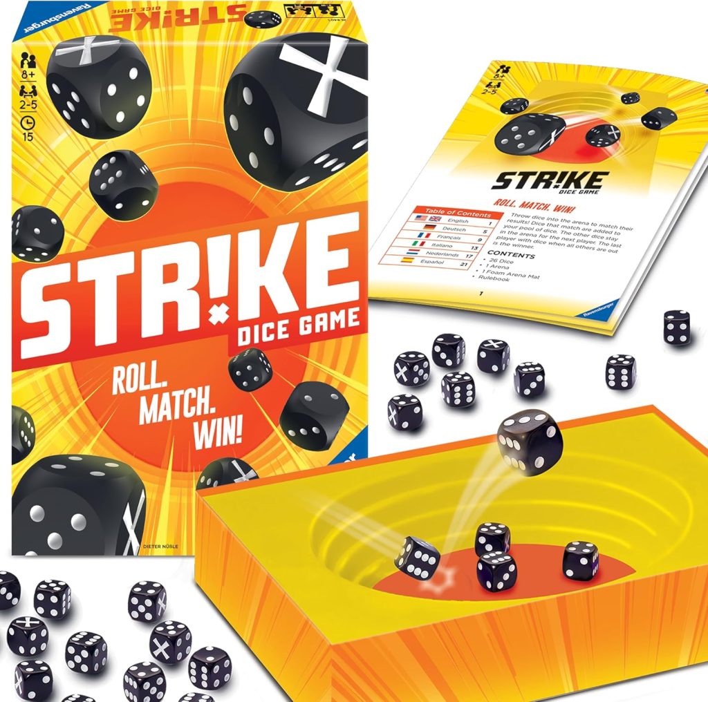 Ravensburger - Strike | Juego de Dados para 2-5 Jugadores, 8+ Años | Lanza los dados, consigue resultados iguales y elimina a tus rivales. Juego rápido para 2-5 jugadores desde 8 años. : Nüßle, Dieter