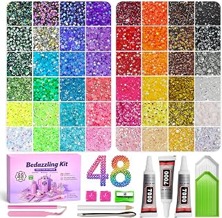 Redtwo 45,000 Pcs Bedazzling Kit, 48 Colors 3mm Jelly Flatback Rhinestones