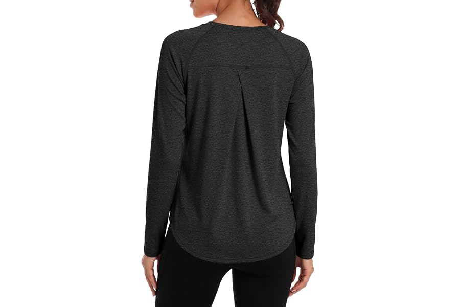 Rexley Womens Long Sleeve Workout Tops Quick Dry Athletic Gym Shirts | Moisture Wicking, Pleated Back, Running, Hiking, Yoga, Gym Clothes, UV Protection, Casual, Fitness Clothing, Activewear