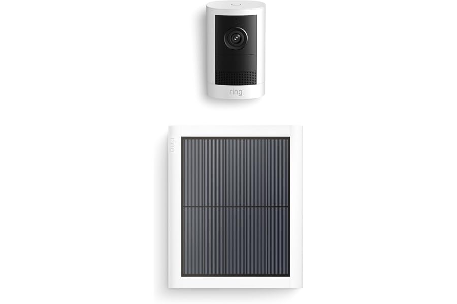 Ring Outdoor Cam, Solar (newest model), Home or business security, Wide-Angle Retinal 2K Video, 6x Enhanced Zoom, Night Vision for true color in low light, White