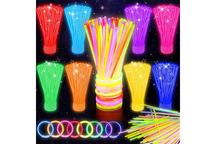 SHQDD 100 Glow Sticks Bulk Party Pack, 8” Neon Halloween Glow Sticks, DIY Glowsticks with Connectors Bracelets & Necklaces, Glow in the Dark Party Supplies for Kids, Adults, Parties