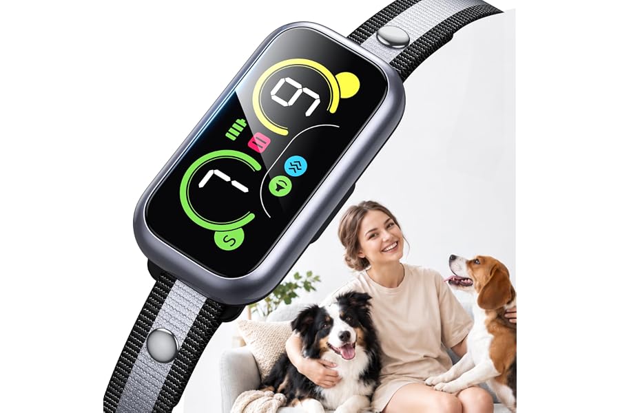 Smart Bark Collar for Dogs with Intelligent Bark Recognition, Rechargeable Anti Barking Collar with 4 Adjustable Training Modes, 7 Sensitivity Levels, IP67 Waterproof, Comfortable Dog Training Collar