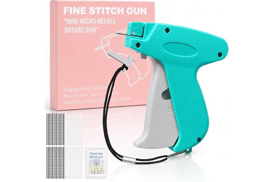 Stitch Gun for Clothes, Blue‑Gray Handheld Quick Clothing Fixer, Sewing Kit with 1000 Black & 1000 White Fasteners, 6 Needles, Tagging Gun for Clothing Repair & DIY