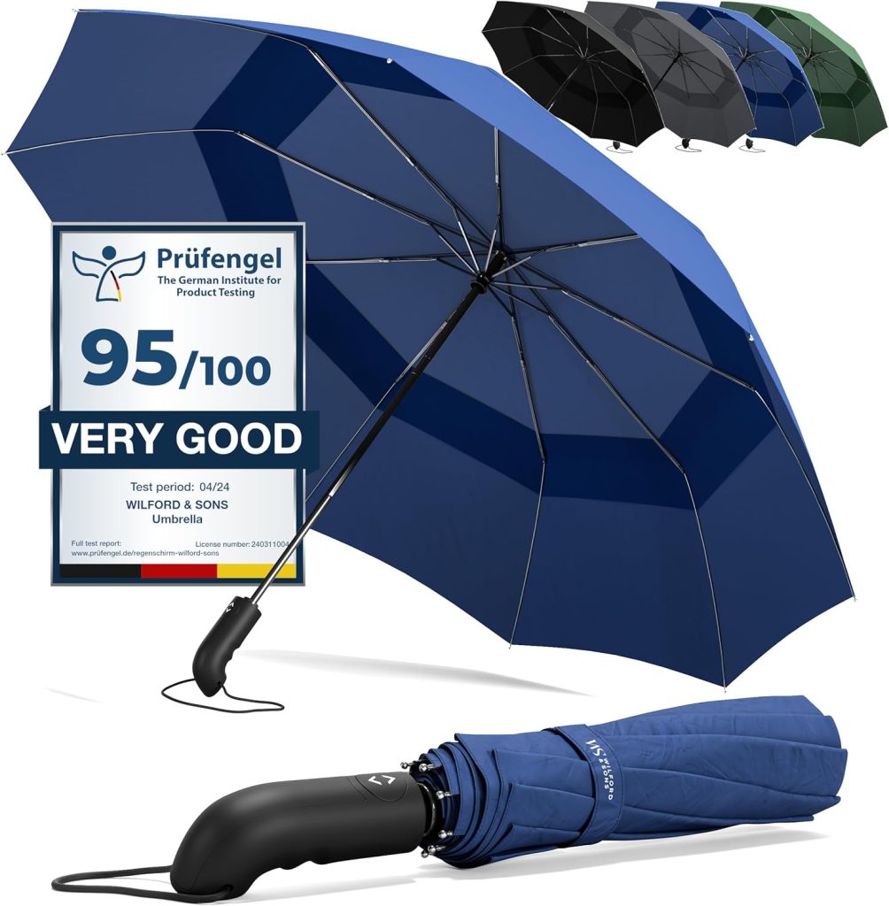 Stormparaplu Opvouwbaar Zak Paraplu Stormproof + Knop Automatisch & Beschermhoes | Heren Dames - Compact Stevig, Teflon Wind & Waterdicht Handvat Polsstrap| Reisparaplu Zakparaplu Golf, Zwart