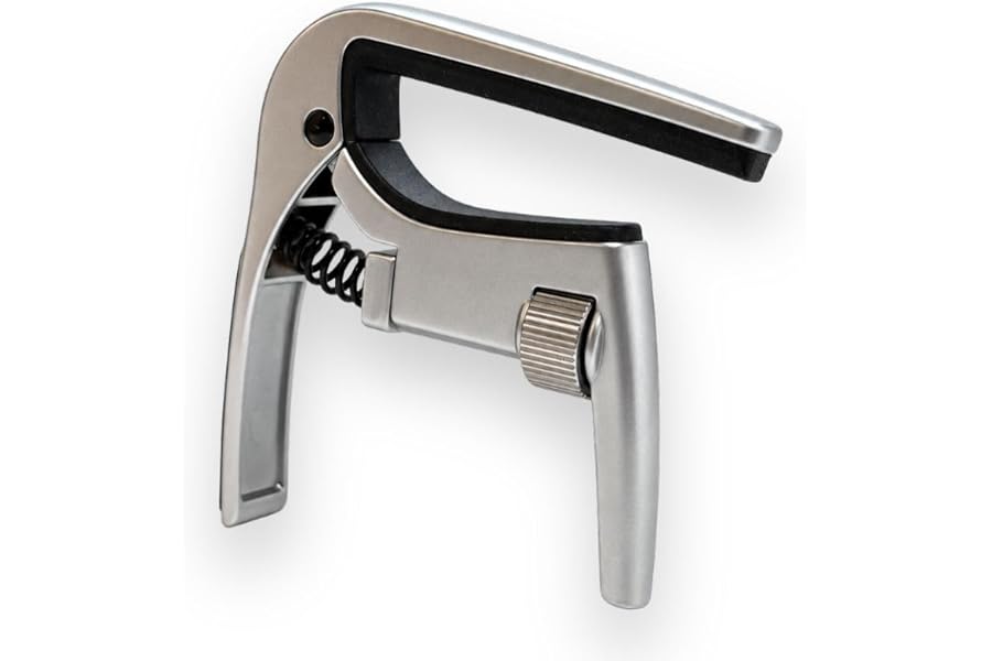 Stringjoy Sweetspot Buzz-Free Adjustable Tension Capo - Silver | Electric & Acoustic Guitar Capo | Adjustable Tension for Buzz-Free Playing | One-Handed Quick Release | Durable Cast-Metal