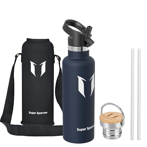 Super Sparrow Gourde Isotherme - Bouteille Isotherme - 750ml - Gourde Inox Bouche Standard - Gourde Sport Étanche - Gourde Enfant sans BPA, pour Sport, Gym, Voyage