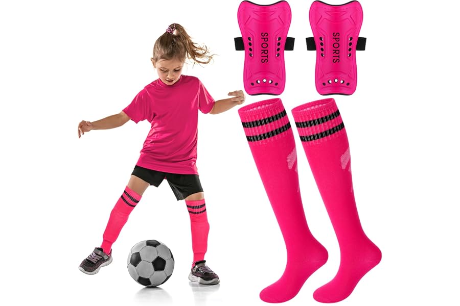 Syhood Soccer Shin Guards with Socks for Kids Age 3-15 | S M L, Lightweight, Breathable, High-Strength PP Shell, Protective Defender Gear, Toddler Youth Boys Girls, Training Games