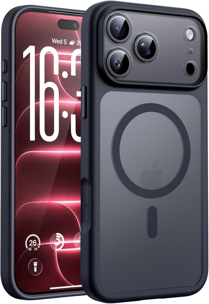 TOCOL Coque pour iPhone 18 Pro, Compatible avec MagSafe, Noir | Anneau Magnétique Intégré, Protection de l'objectif Améliorée, Résistant aux Rayures, Case Dos Mat Translucide Fine Antichoc