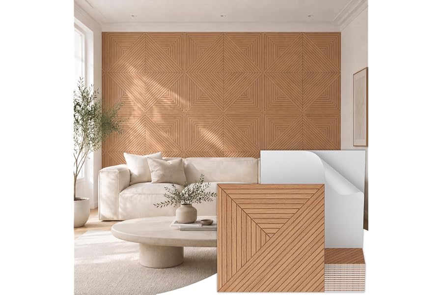 TONOR 16-Pack Acoustic Panels for Wall Decor, 23.6''x23.6''- 62 sq.ft. | Soundproof Wall Panels for Interior Decor and Noise Cancelling, for Studio, Home, Bedroom, Burly Wood