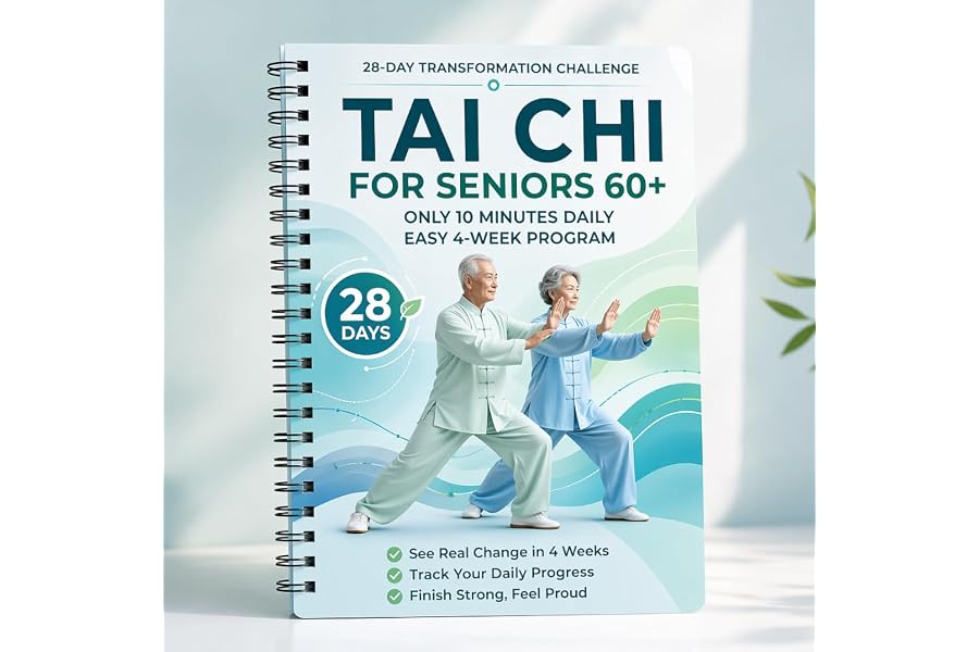 Tai Chi for Seniors 60+ 28-Day Spiral-Bound Exercise Book, Daily Routines | 10-Minute Daily Sessions, Beginner-Friendly 4-Week Home Workout Guide for Older Adults